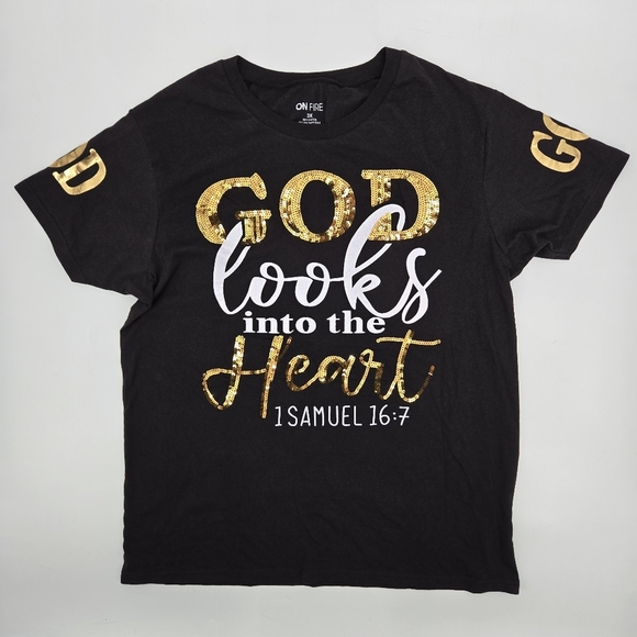 On Fire Black and Gold Graphic T-Shirt - Picture 1 of 6